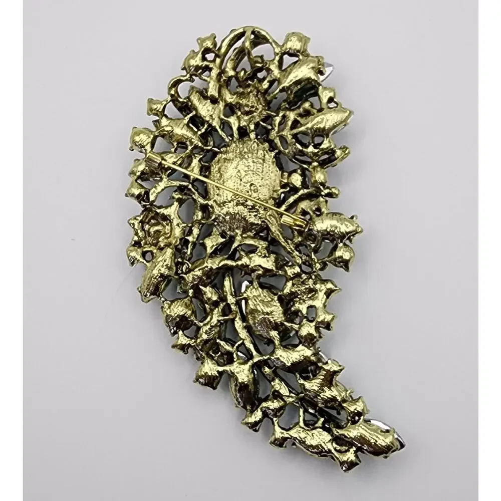Green Abstract Floral Brooch: Faux Jewels & Rhinestones, Large